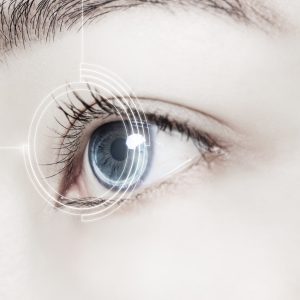 Woman’s eye with smart contact lens